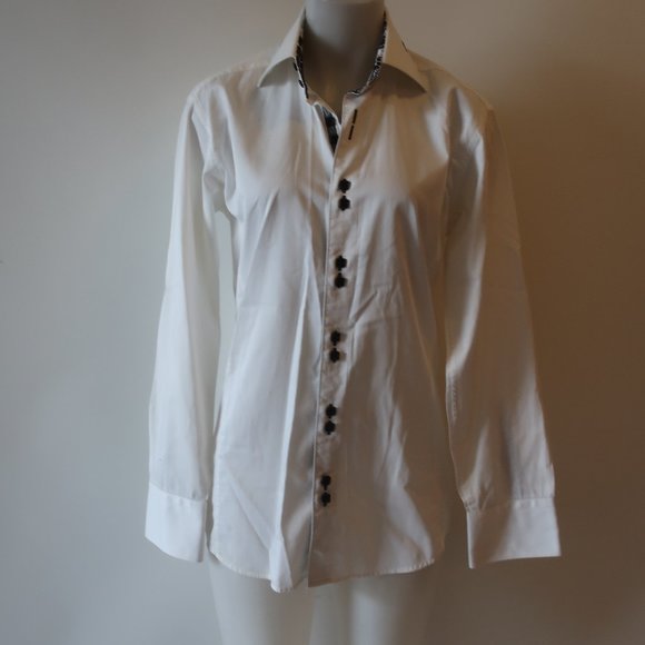 Womens Jared Lang White Black Designer Long Sleeve Button-Up Shirt S/P * - Picture 1 of 15